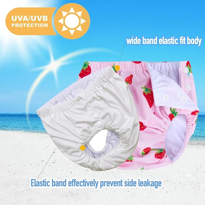 Baby Newborn Reusable Swim Diapers Infant Unisex Washable Swim Diaper Toddler Swimming Diapers Pink Strawberry, 0-3 Months