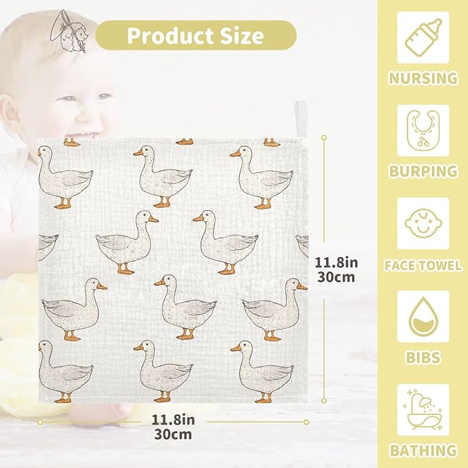 vvfelixl Coquette Duck Baby Burp Cloths Baby Muslin Washcloths for Boys Girls Cotton Babys Face Towel for Newborn Infants Soft and Absorbent 11.8 X 11.8 in, 5 Pack