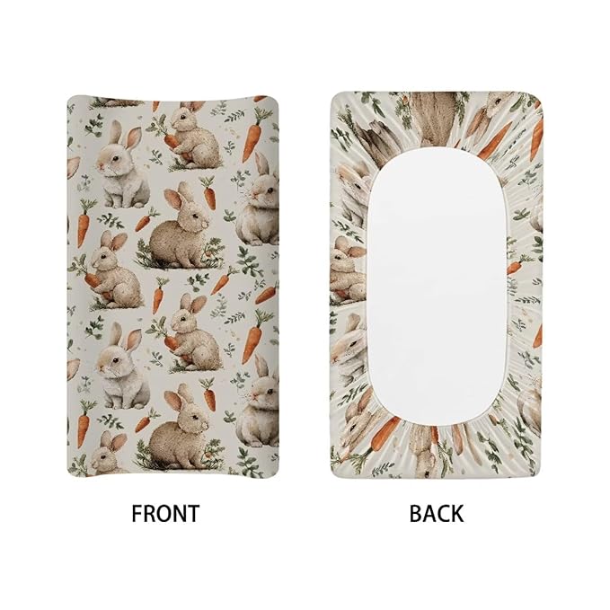 Easter Decor Rabbit Baby Changing Pad Cover White Diaper Changing Pad Cover 32''*16'' Baby Girl Nursery Decor Soft Breathable Diaper Pad Cover