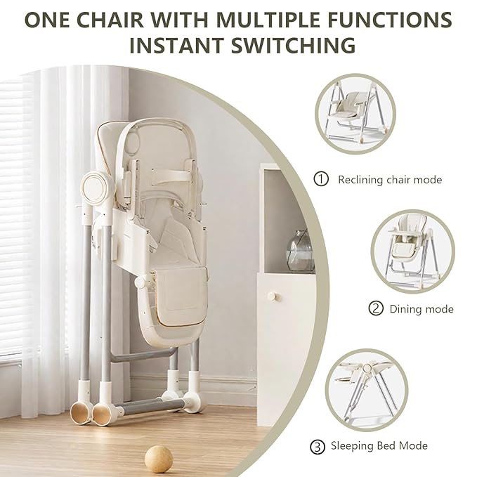 Baby High Chair,Adjustable 2-in-1 Baby High Chair,Portable Highchair for 1+ Years/Detachable PU Cushion/Locking Wheels KKK