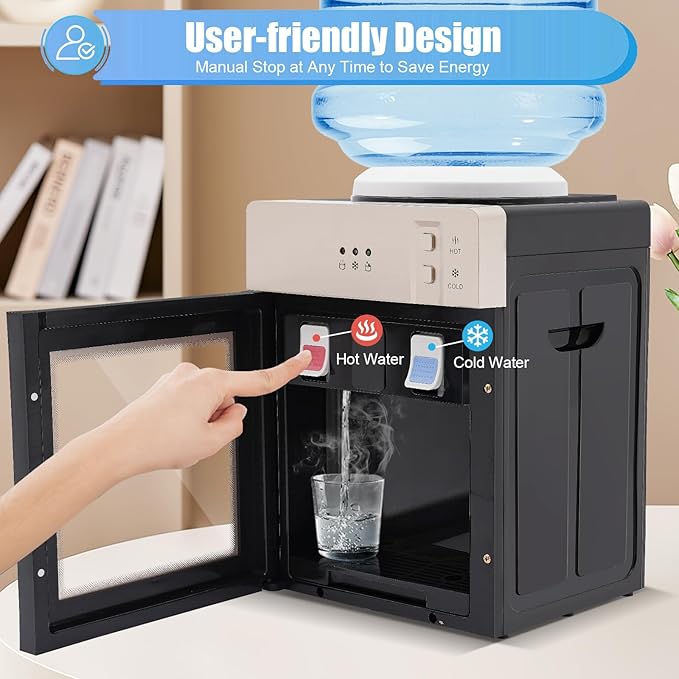 Top Loading Desktop Water Cooler Dispenser, 550W 110V Countertop Hot & Cold Water Coolers Drinking Fountain Portable Water Warmer for Home Bedroom Studio Office Grocery Store