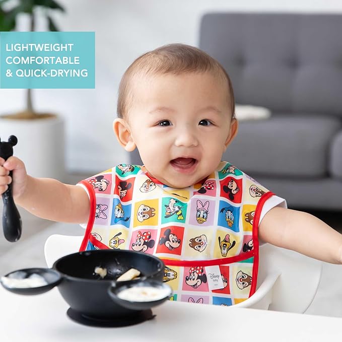 Bumkins Disney Bibs for Girl or Boy, SuperBib Baby and Toddler for 6-24 Months, Essential Must Have for Eating, Feeding, Baby Led Weaning, Mess Saving Waterproof Soft Fabric, 3-pk Mickey and Friends