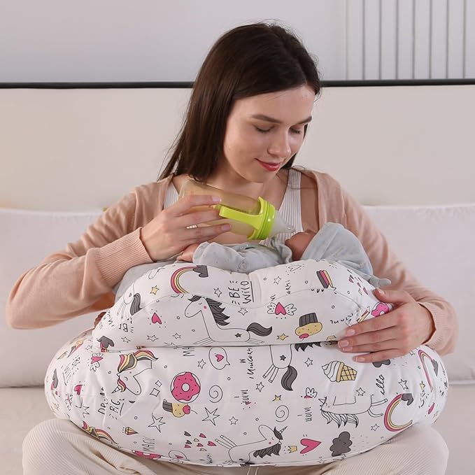 BATTOP Nursing Pillow for Breastfeeding with Removable Covers, PlusSize Breastfeeding Pillows for Mom, Bottle Feeding Pillow, Extra Pillow on Top for More Support for Mom