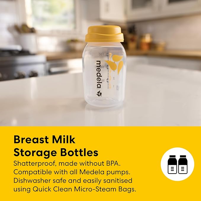 Medela All-in-One Breast Milk Storage Set with 150 ml & 250 ml Bottles, Easy Pour & Reusable Bags, Quick Clean Microwave Bag, Organizer Tray and Cooler with Contoured Ice Pack
