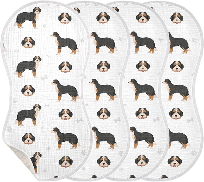 vvfelixl Baby Burp Cloths Bernedoodle Dog Baby Newborn Cotton Burping Cloths Set Baby Washcloths 4 Pack
