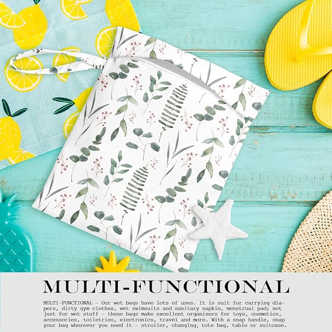 Wet Bag, Wet Dry Bag, Wet Bag for Swimsuit, Travel, Beach, Pool, Diapers, Dirty Yoga Gym Clothes, Makeup Bag, Waterproof Reusable Home Sweet Home Eucalyptus Leaf