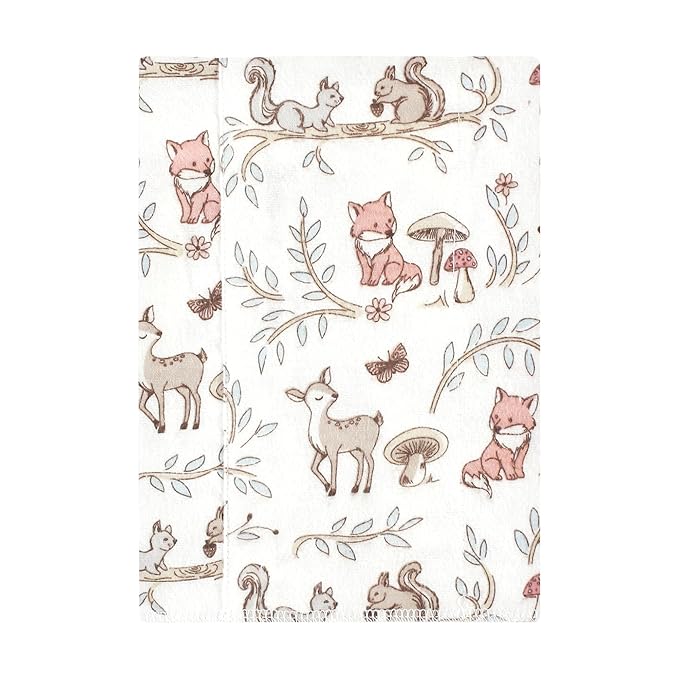 Hudson Baby Unisex Baby Cotton Flannel Burp Cloths 4-Pack, Girl Woodland Pals, One Size