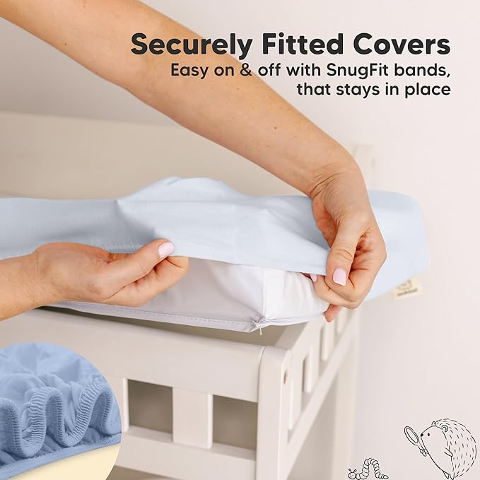2-Pack Baby Changing Pad Cover for Girl, Boy - 34x18 Soft Viscose Derived from Bamboo Baby Diaper Changing Table Pad Cover Sheets, Neutral, Snug Fit Nursery Diaper Change Sheets (Blue Flax)