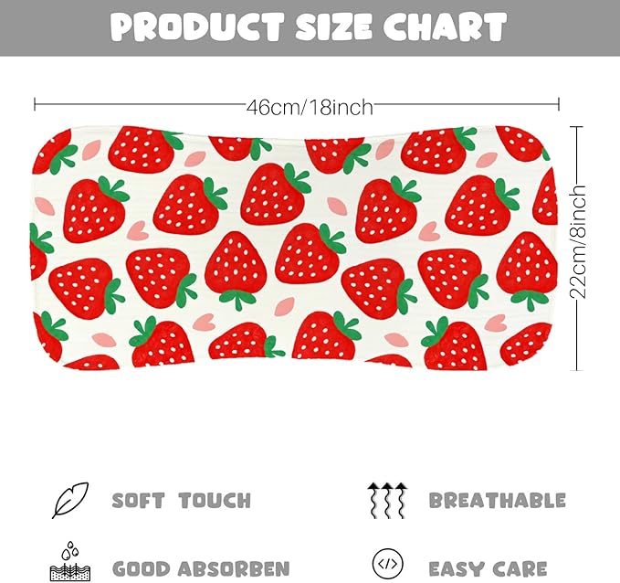5 Pack Baby Burp Cloths, Soft Cotton Sweet Strawberry & Berry Harvest Theme Burp Cloths, Super Absorbent Cute Gingham & Fruit Print Washcloths, Newborn Baby Essentials Gift Set