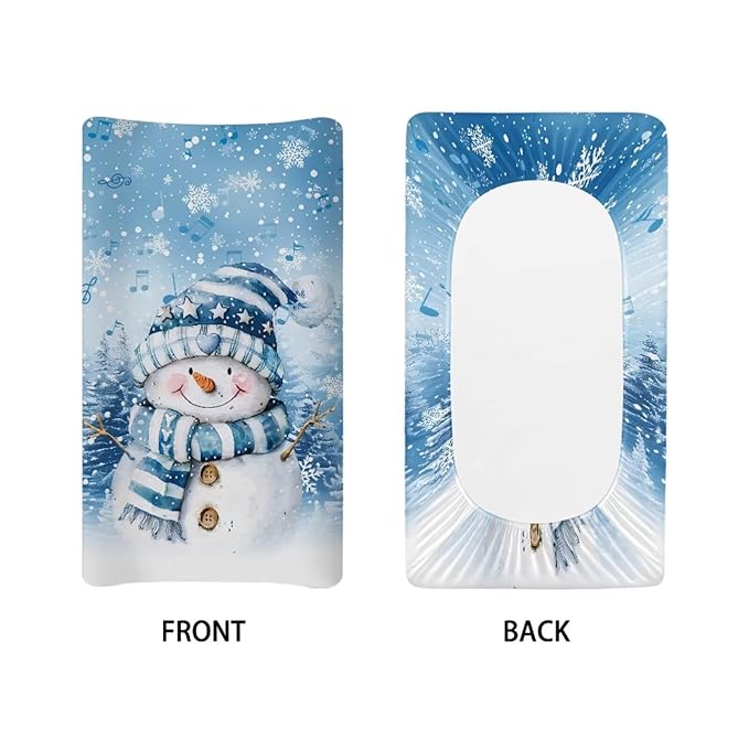 Snowman Changing Pad Cover for Baby Soft Diaper Change Table Covers with Elastic Edge Washable Cradle Mattress Sheets 32"x16" Inch Christmas Decor