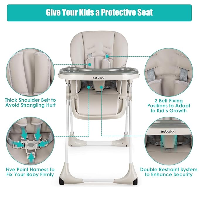 BABY JOY Convertible High Chair for Babies & Toddlers, Height Adjustable, Grow & Go High Chair w/Recline & Footrest, Removable Double Tray, Portable Baby Dinning Chair with Wheels (Gray)
