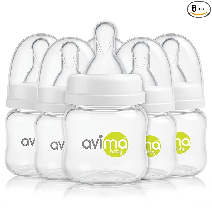 Avima Baby Anti-Colic Preemie Bottles 2oz – 6 Pack, Standard Neck, BPA-Free, 100% Silicone Nipples with Flow Control – Feeding Bottles for Newborns & Premature Babies