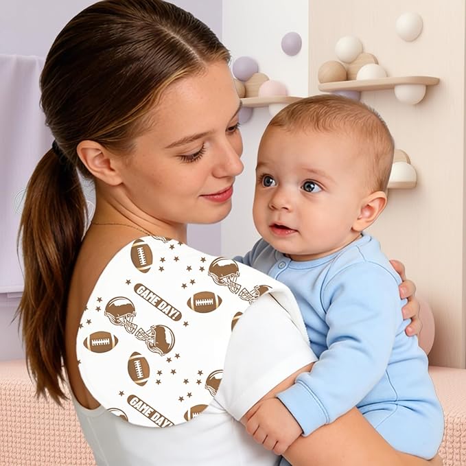 5 Pack Football Sport Burp Cloths Baby Boys Girls with Football Pattern, Large Cotton Burp Rags for Newborns Gifts Nursery Decor Extra Soft and Absorbent 9.8X19.6inches