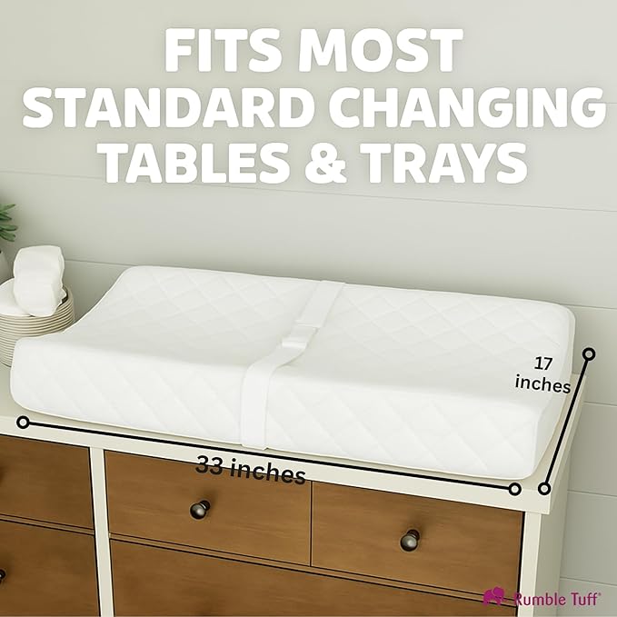 Baby Changing Pad for Dresser & Table | Straps, Waterproof, Zipped Contour Foam, Made in USA, Standard Size by Rumble Tuff