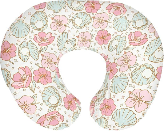 Boho Summer Mermaids Floral Nursing Pillow Covers for Boy Girl Beach Seashells Conch Tropical Flowers Nursery Slipcovers for Breastfeeding Pillows Ocean Marine Soft Stretchy Cover for Newborn Infant
