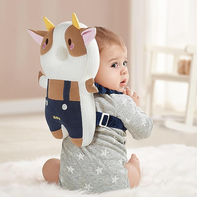 Baby Head Protection Backpack for Crawling and Walking with Baby Knee Pads (Cow)