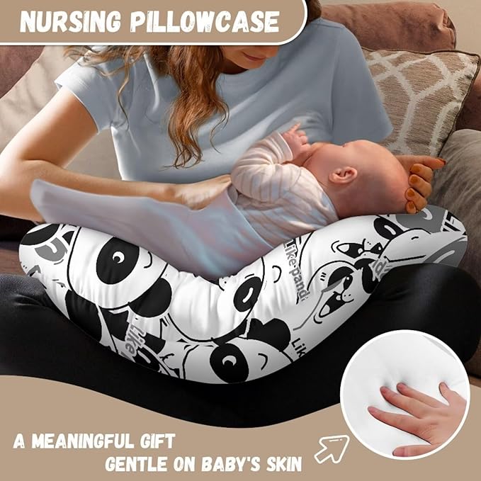 Jeiento Baby Nursing Pillow Cover Funny Panda Newborn U-Shaped Breastfeeding Pillowcase Cushion Cover Decor Case Fits Nursing Pillow for Newborn