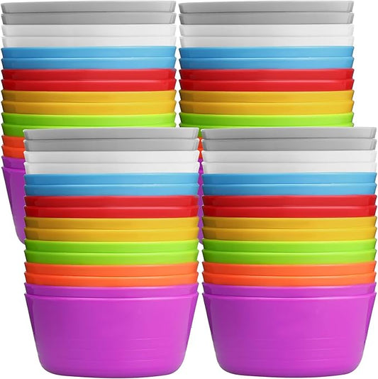 Foaincore Kids Plastic Bowls 10 oz Cereal Snack Microwave Dishwasher Safe Toddler Bowls Kids Colorful Snack Children Salad Dessert Soup Supplies (Multicolor,24 Pcs)