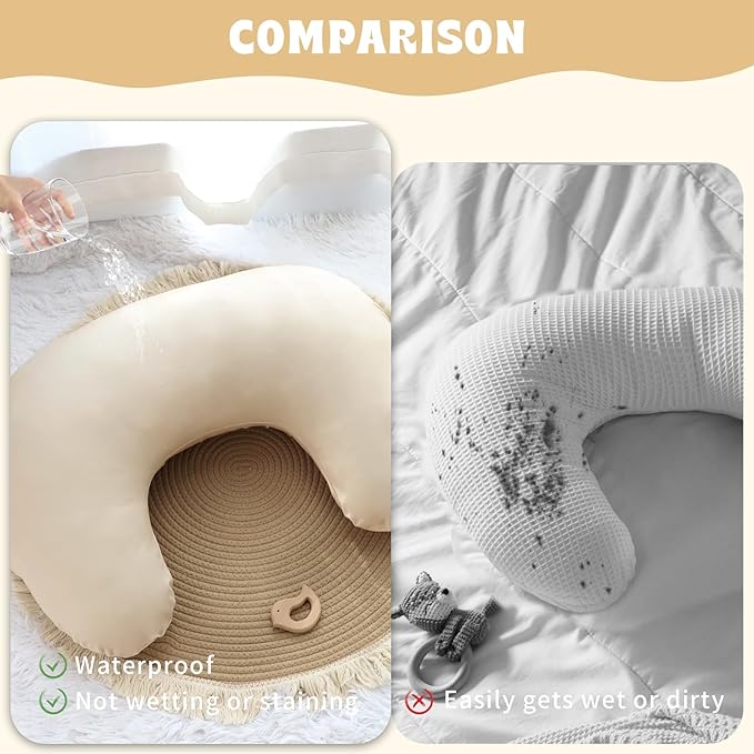 Hooyax Waterproof Nursing Pillow Cover, Stretchy Nursing Covers for New-Designed Breastfeeding Pillows, Adorable Infant Feeding Pillow Slipcover for Baby Boy and Girls (Khaki)