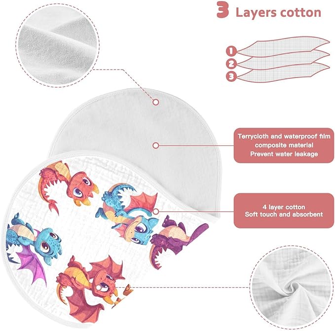 vvfelixl Cute Little Dragons Burp Cloths for Baby Boy Girls Baby Washcloths Burp Rags 1 Pack