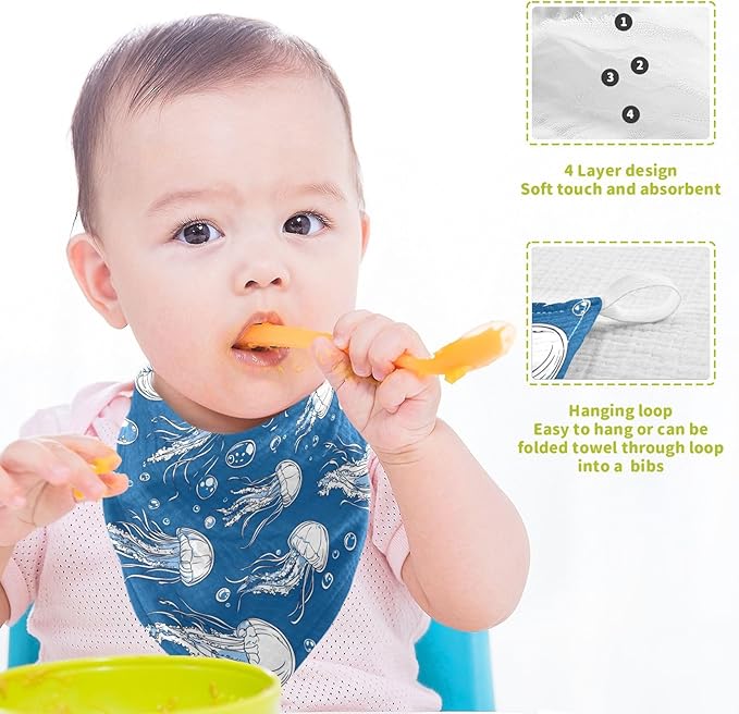 vvfelixl Baby Muslin Washcloths Jellyfish Bubbles Baby Burp Cloths Cotton Babys Face Towel for Newborn Infants Boys Girls Soft and Absorbent 11.8 X 11.8 in, 3 Pack