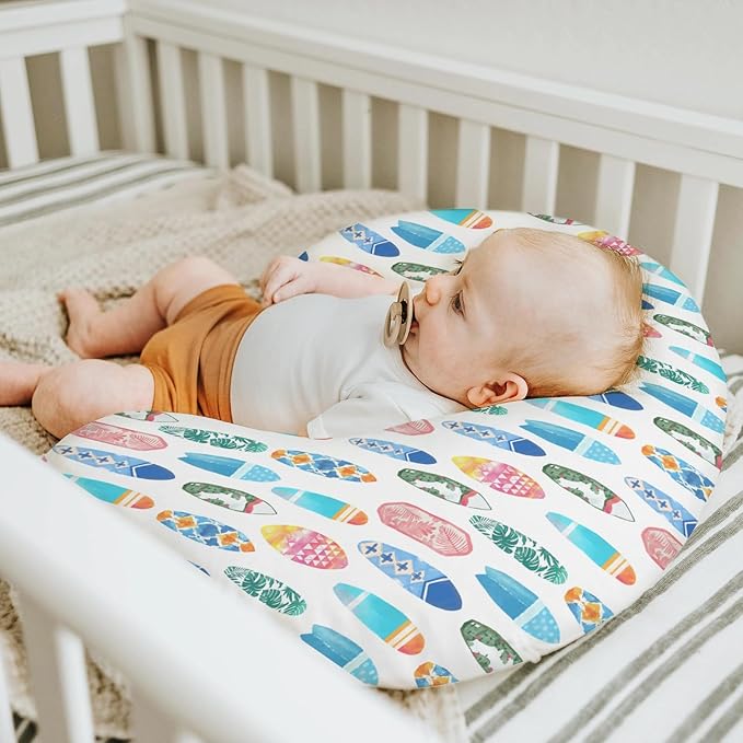 Colorful Surfboards Nursing Pillow Covers for Boy Girl Summer Surfing Nursery Feeding Pillowcase for Breastfeeding Pillows Boho Beach Vacation Travel Soft Stretchy Removable Covers for Newborn Infant