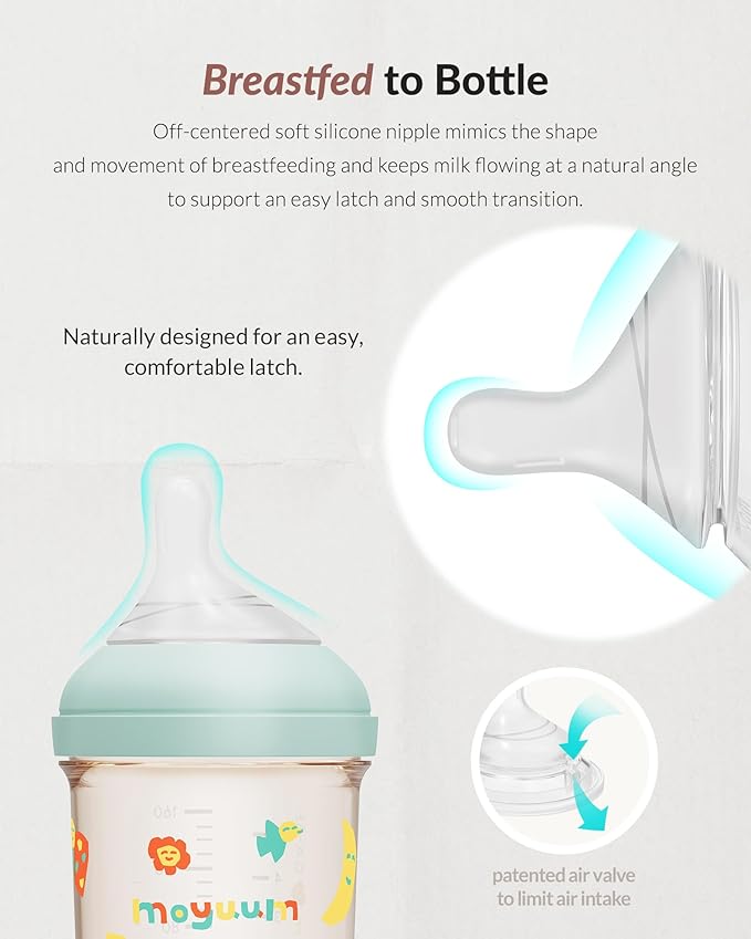 Moyuum MOV.aa Premium PPSU Wide Neck Anti-Colic Baby Bottle | Made in Korea, Microplastic & BPA-Free, Breastfeed Transition, Natural Fit Nipples for Newborns & All Stages - 5 oz (2 Pack, Beige)
