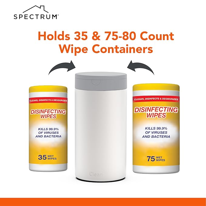 Spectrum Disinfecting Wipes Container with Push Button Lid - Refillable Dispenser for Bathroom, Kitchen, Classroom, Countertop, & Home - Stainless Steel & Rust-Resistant Disinfectant Wipes Holder