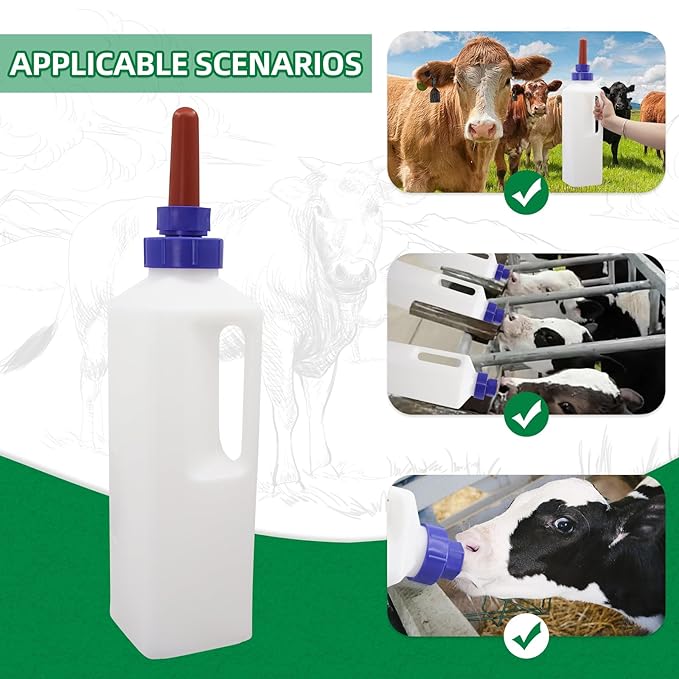 Calf Bottle Nipples Screw on,3L Large Capacity Calf Nursing Bottle for Farm Animals,Double Layered Lid Animal Feeding Calf Bottles and Nipples