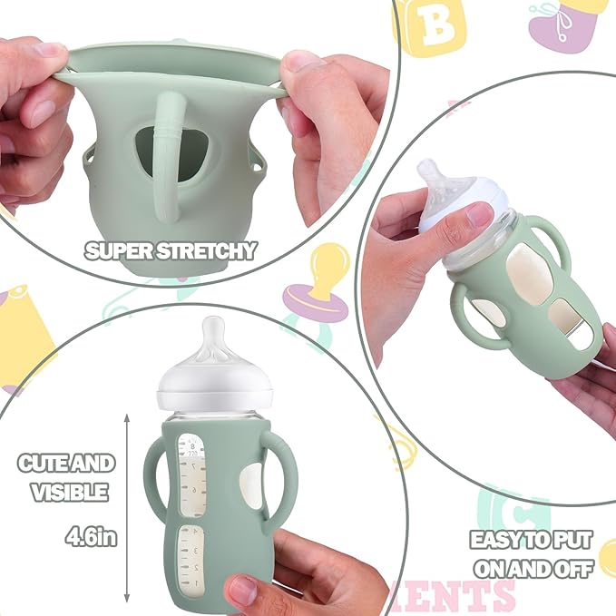 BUSOHA 3 Pack Silicone Sleeves for Avent Baby Bottles - Anti Breakage Baby Bottle Holder with Handle, Compatible with Avent Natural Glass Baby Bottles, 8 OZ