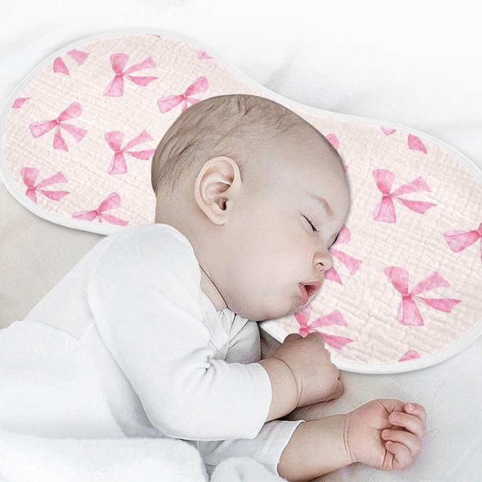 Burbuja Pink Bow Muslin Baby Burp Cloths, Soft & Absorbent Cotton Burping Rags for Newborn Boys & Girls, 4 Pack