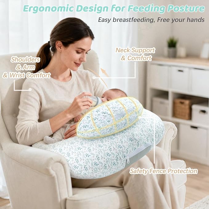 KAKIBLIN Nursing Pillow, Inflatable Breastfeeding Pillows, Hands-Free Feeding Pillow for Back Pain Relief with Waist Strap, Travel Nursing Pillow, Breastfeeding Bottle Support for Baby Girl Boy