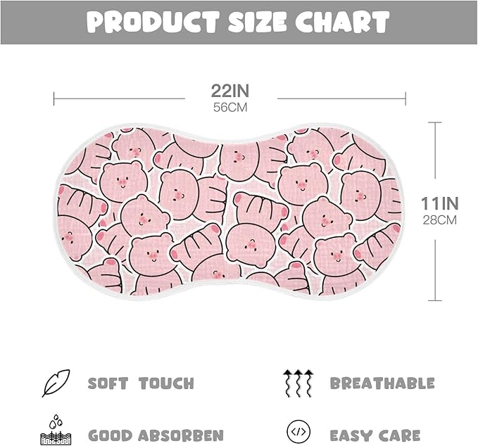 Muslin Burp Cloths for Baby Boys and Girls - 2-Pack Ultra Absorbent Cartoon Pig Muslin Washcloths, Newborn Towel, Milk Spit Up Rags, Burp Cloth Bibs for Unisex, 22 x 11 Inch