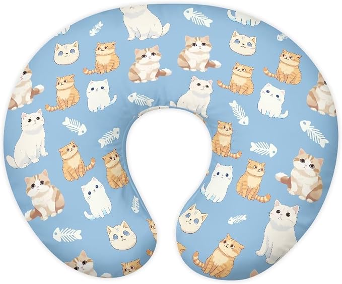 Cute Cat Nursing Pillow Cover for Newborn U-Shaped Nursing Slipcover Breastfeeding Pillow Case Hidden Zipper Design Soft and Skin-Friendly