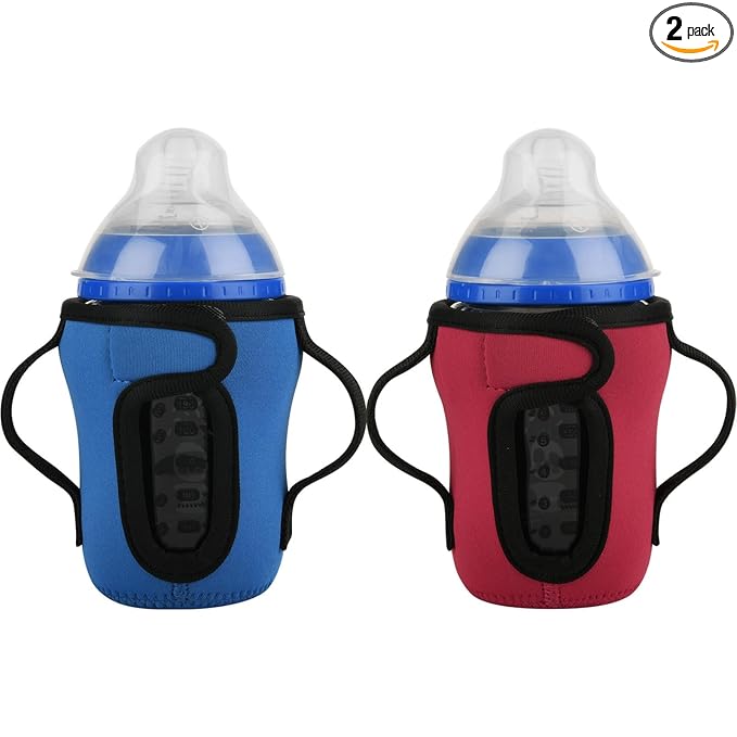 Beautyflier Glass Baby Bottle Sleeve Covers for 9oz Nature Baby Bottles with Dual Handle, 3.8mm Thicken Heat and Cold Retention Baby Bottle Sleeve (Red+Blue)