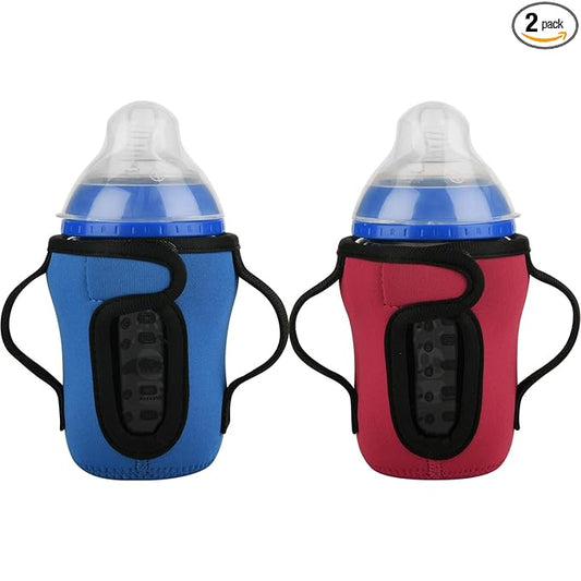 Beautyflier Glass Baby Bottle Sleeve Covers for 9oz Nature Baby Bottles with Dual Handle, 3.8mm Thicken Heat and Cold Retention Baby Bottle Sleeve (Red+Blue)