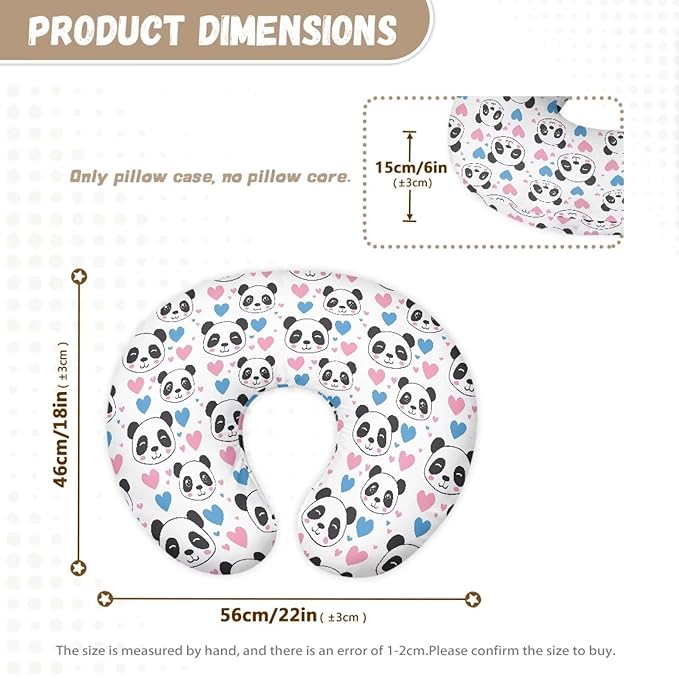 Panda and Heart Nursing Pillow Cover for Baby Boy Girl Slipcover for Breastfeeding Pillows, Soft and Stretchy Safely Breastfeeding Pillow Cover