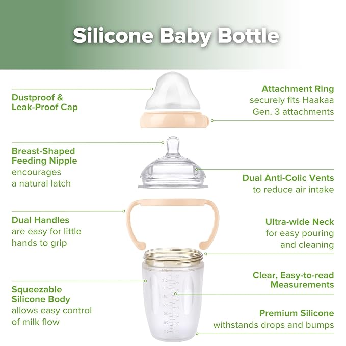 haakaa Gen. 3 Silicone Baby Bottle 250ml /8.4oz – Baby Bottles for Babies 6M+, BPA-Free Breastfeeding Baby Bottle with Natural Latch, Variable Flow Anti-Colic Silicone Baby Bottle– Peach