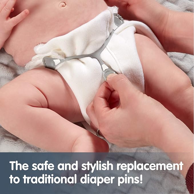 [Neutral 5 pack] Snappi Cloth Diaper Clips | Replaces Diaper Pins | Use with Cloth Prefolds and Cloth Flatfolds