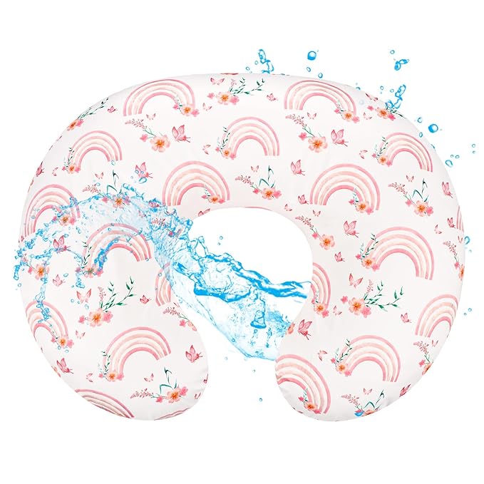 Hooyax Baby Waterproof Nursing Pillow Cover, Stretchy Nursing Covers for Breastfeeding Pillows, Adorable Infant Feeding Pillow Slipcover for Baby Boy and Girls (Rainbow)