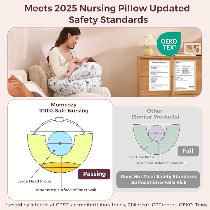 Momcozy Innovative Safety Guard Nursing Pillow for Breastfeeding- Wider Feeding Pillows for More Support for Mom & Baby- Easier Nursing & Hand Free- Fit for All, Removable Cotton Cover