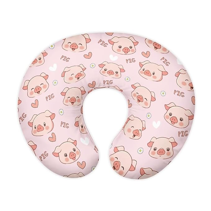 Cute Piggy Baby Feeding Pillow Cover Super Soft and Stretchy Personalized Breastfeeding Pillowcase Newborn for Boys Girls, 1 Pack