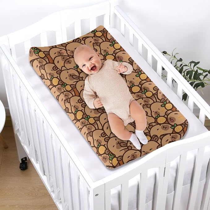 Cute Capybara Changing Pad Cover Soft Skin-Friendly Breathable Wipeable Changing Table Sheets for Baby Boy and Baby Girl, 32"x16"