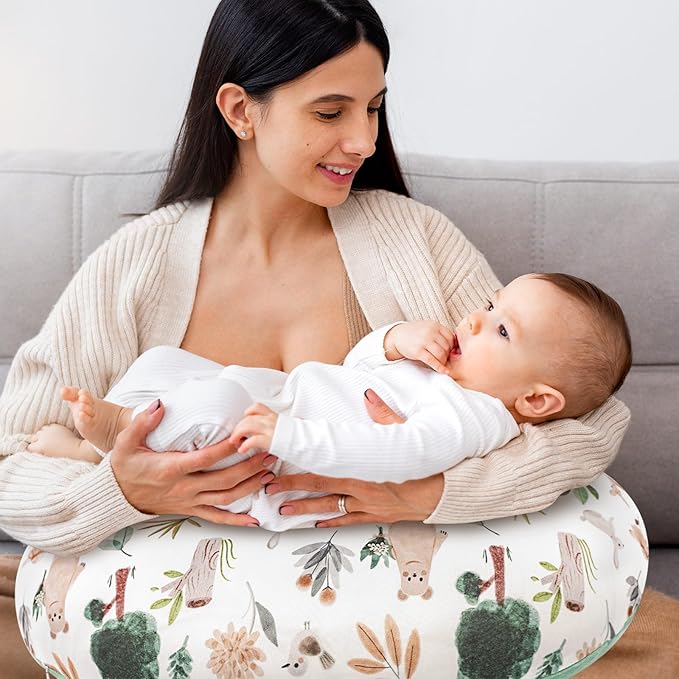 Nursing Pillow Cover 1 Pack, Removable Nursing Pillow Cover for Breastfeeding Pillows, Super Soft Comfortable Slipcover for Boy and Girls, Green Animals