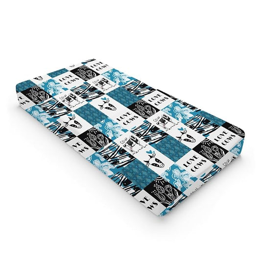 Love Cows Changing Pad Cover Hippie Funny Cows Boho Floral Change Table Pad Cover for Boys Girls Soft Breathable Stretchy Snug Fitted Unisex Diaper Change Table Sheets Mats 32''x16'' Blue