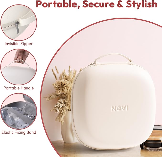 NCVI Breast Pump Carrying Case for Pump Parts and Bottles, Portable Wearable Pump Travel Bag Organizer for Working Moms, Durability Hard Shell, Interior with 3 Compartments through Mesh Bag, Beige