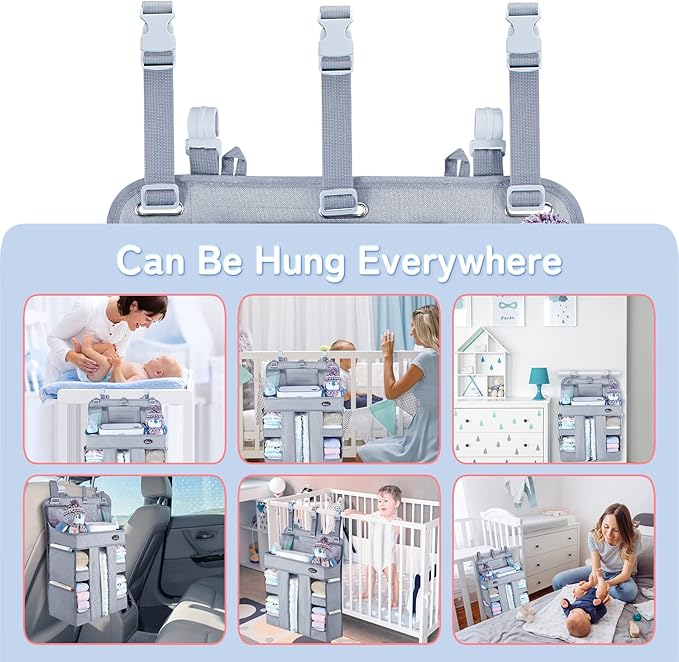 HHZ XL Hanging Diaper Caddy Organizer –Sturdy and Durable Baby Organizer – Diaper Stacker for Changing Table, Crib, Playard or Wall & Nursery Organization – Newborn Baby Essentials