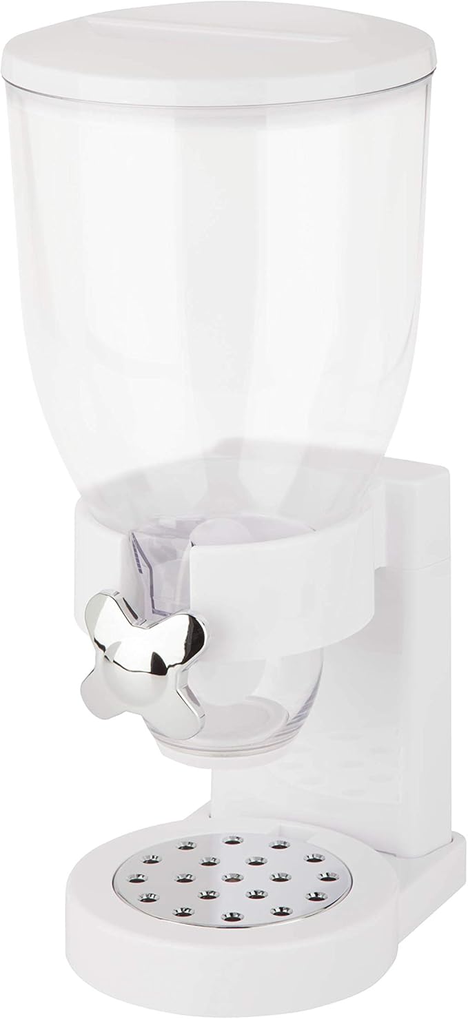 Zevro Indispensable Single Dry Food Dispenser – Countertop Cereal Dispenser with Portion Control, 17.5 oz Capacity, Airtight BPA-Free Food Storage, White/Chrome