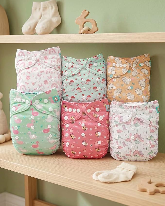 ALVABABY Baby Cloth Diapers 6 Pack with 12 Inserts Cloth Diaper Covers Adjustable Washable Reusable for Baby Girls and Boys 6DM139A