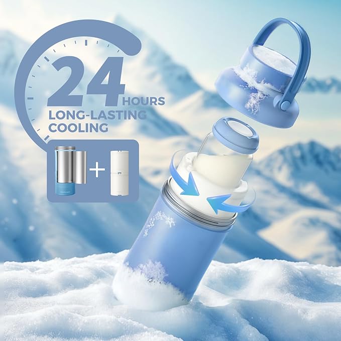 Momcozy 22oz Portable Breast Milk Cooler for Outdoor, Life Saver with 360° Total Cooling for 24 Hours, Larger Capacity Travel Breastmilk Chiller with 2pcs Baby Bottles for Breastmilk Storage